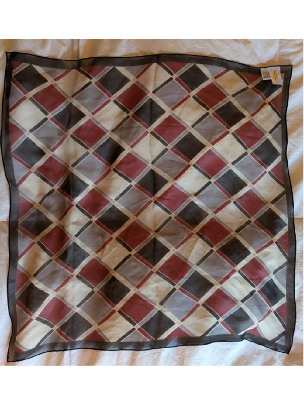 Women's Talbots Pure Silk Scarf Red Grey Cream, Black Argyle Pattern